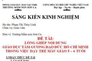 SKKN lồng ghép nội dung giáo dục tấm gương đạo đức Hồ Chí Minh dạy trẻ mẫu giáo